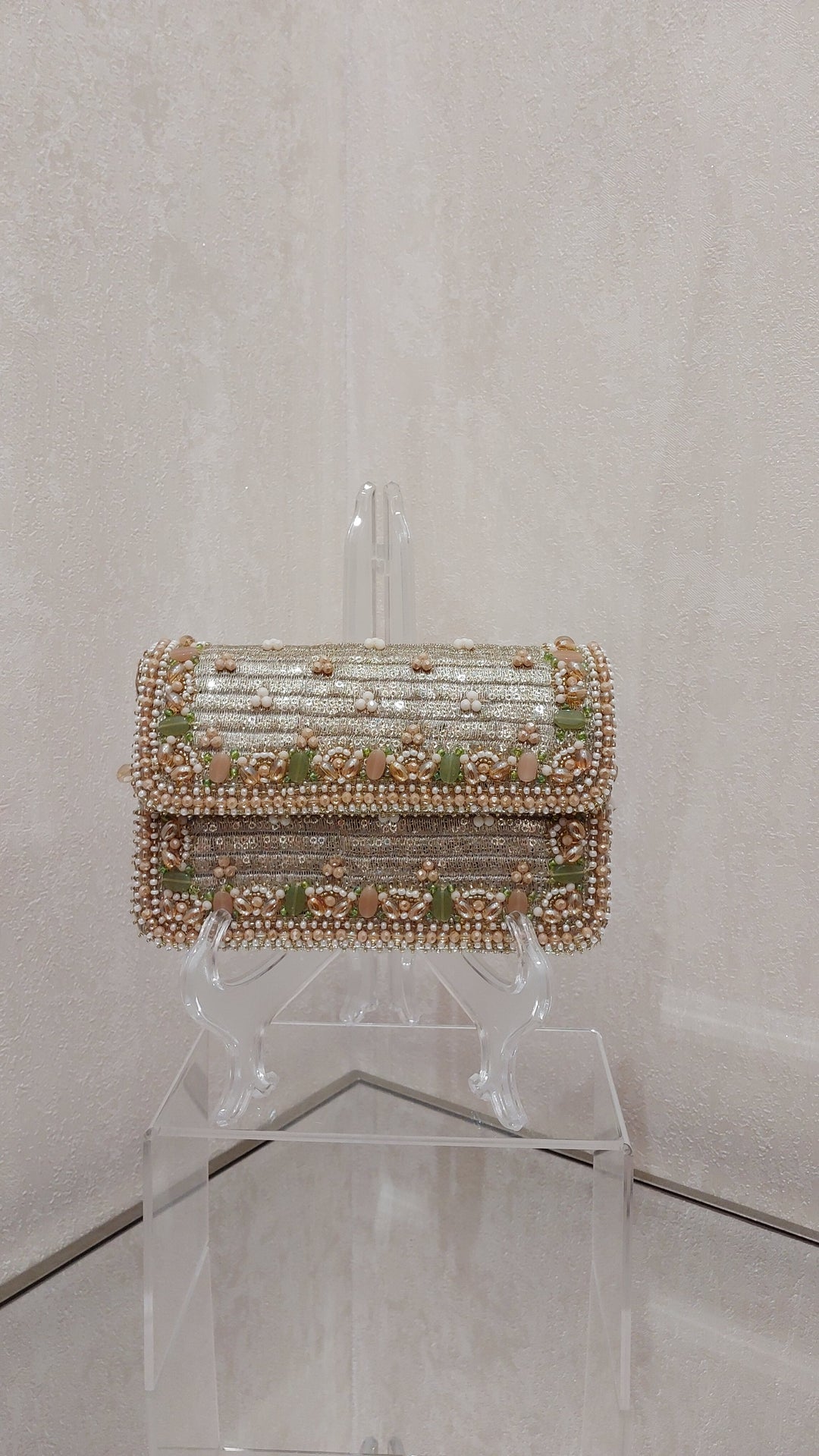 Shimmering Metallic and Gemstone Embellished Flap Bag| Al Falah
