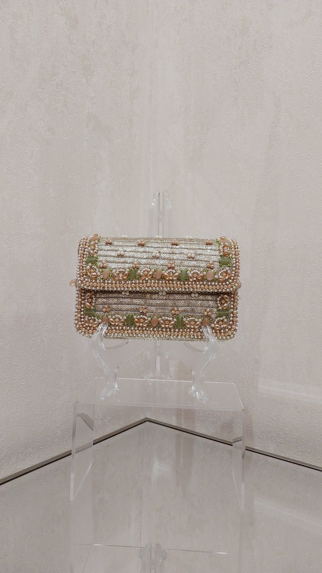 Shimmering Metallic and Gemstone Embellished Flap Bag| Al Falah