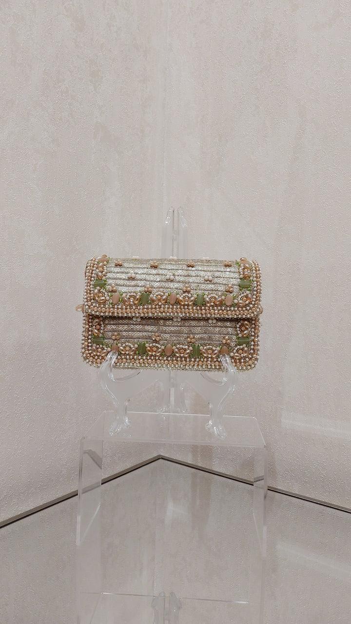 Shimmering Metallic and Gemstone Embellished Flap Bag| Al Falah