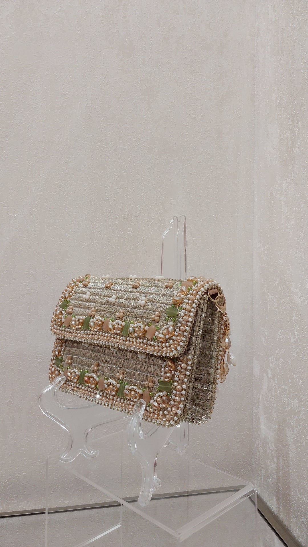 Shimmering Metallic and Gemstone Embellished Flap Bag| Al Falah