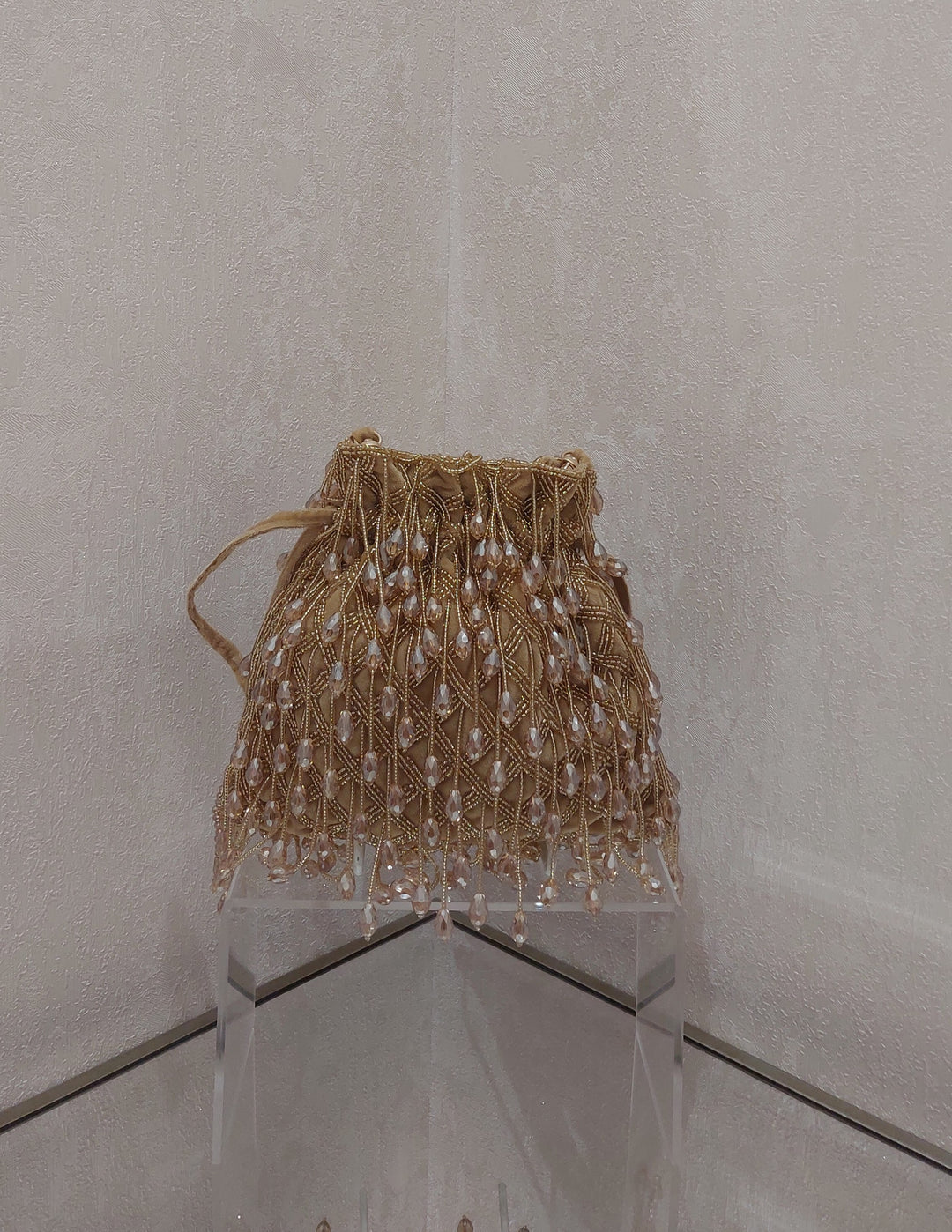 Golden Beaded Fringe Handcrafted Potli Bag| Al Falah