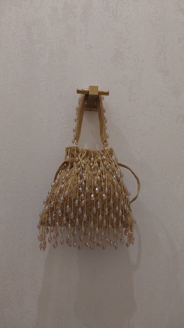 Golden Beaded Fringe Handcrafted Potli Bag| Al Falah