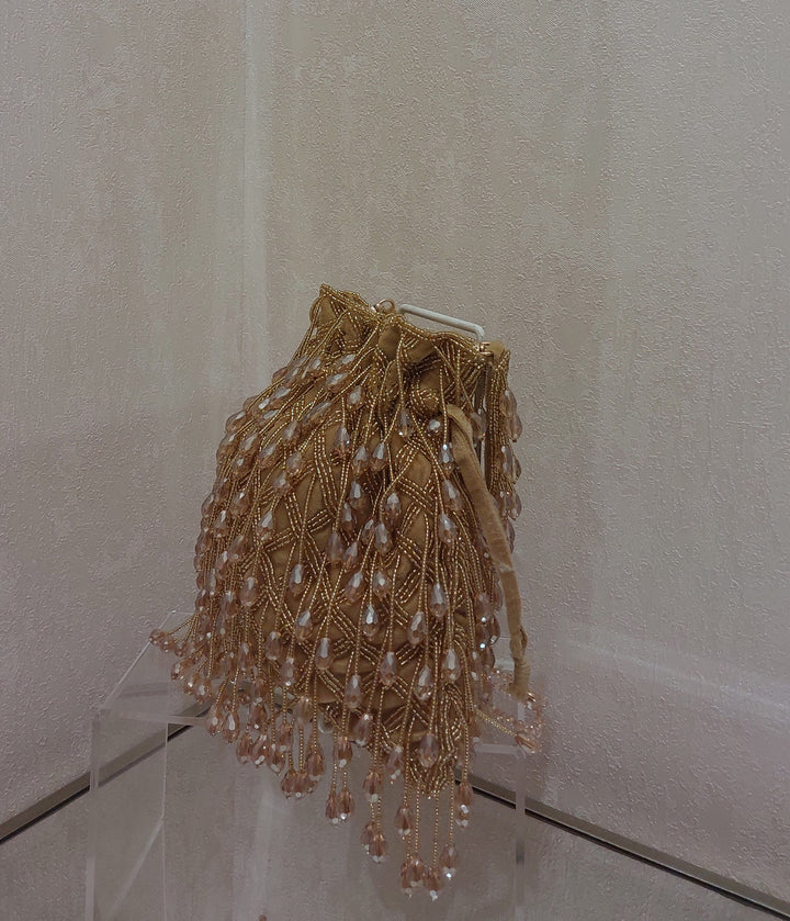 Golden Beaded Fringe Handcrafted Potli Bag| Al Falah