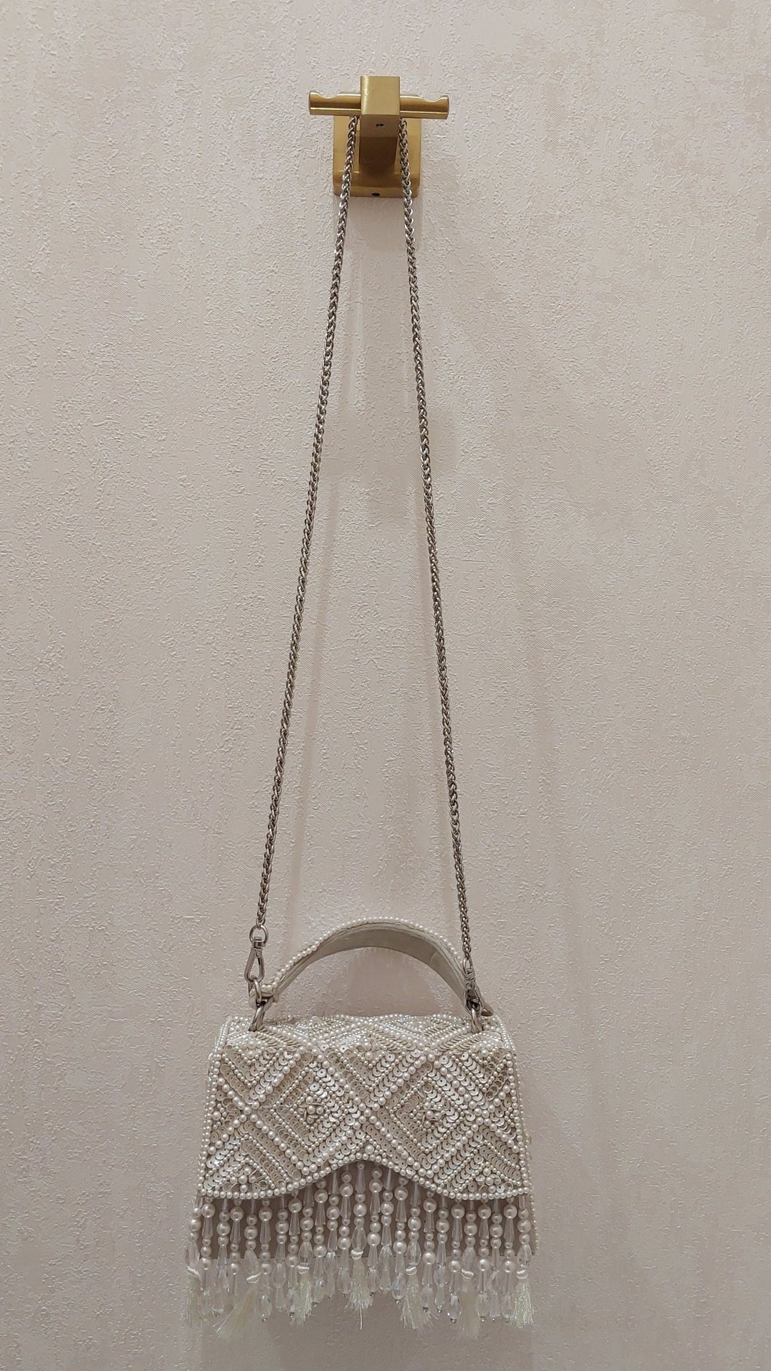 Shimmering Pearl and Crystal Beaded Evening Bag| Al Falah