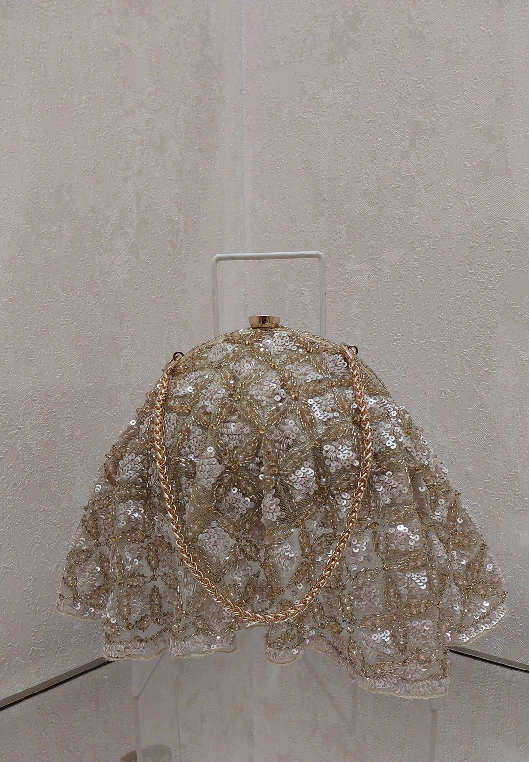 Golden Sequin Handcrafted Dome Clutch| Al Falah