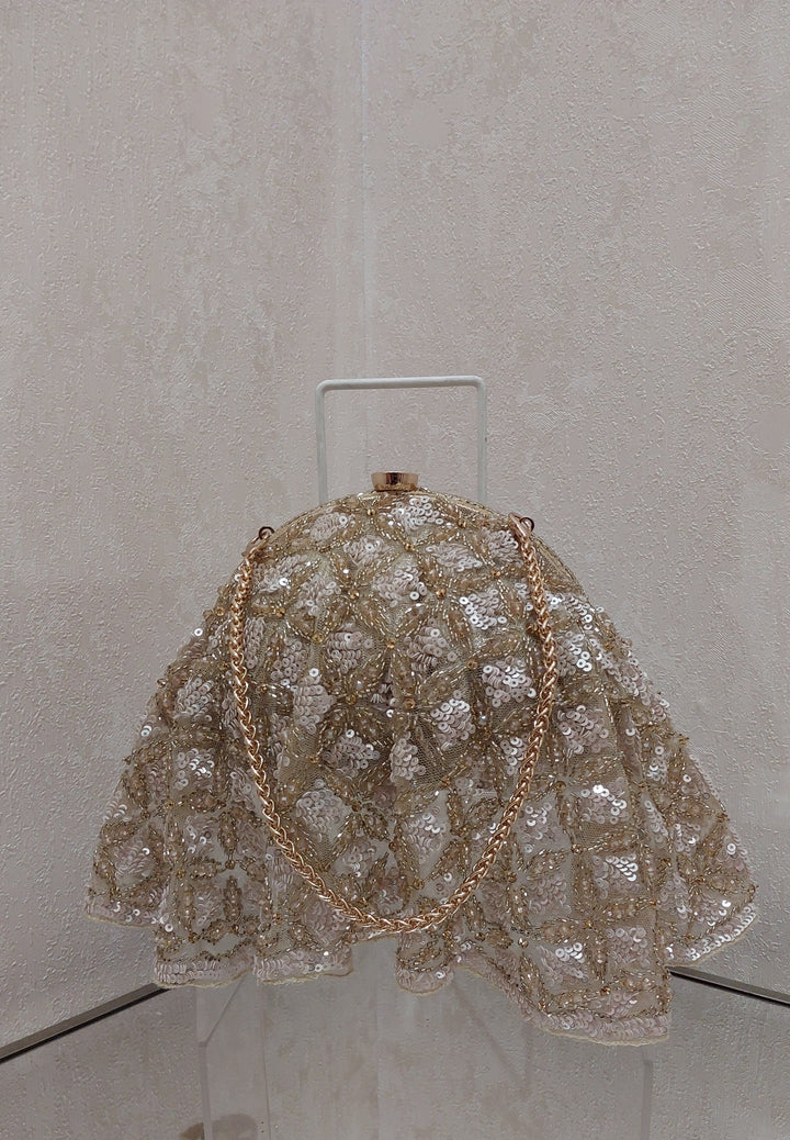 Golden Sequin Handcrafted Dome Clutch| Al Falah
