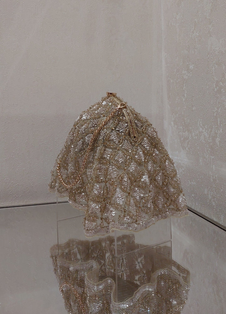 Golden Sequin Handcrafted Dome Clutch| Al Falah