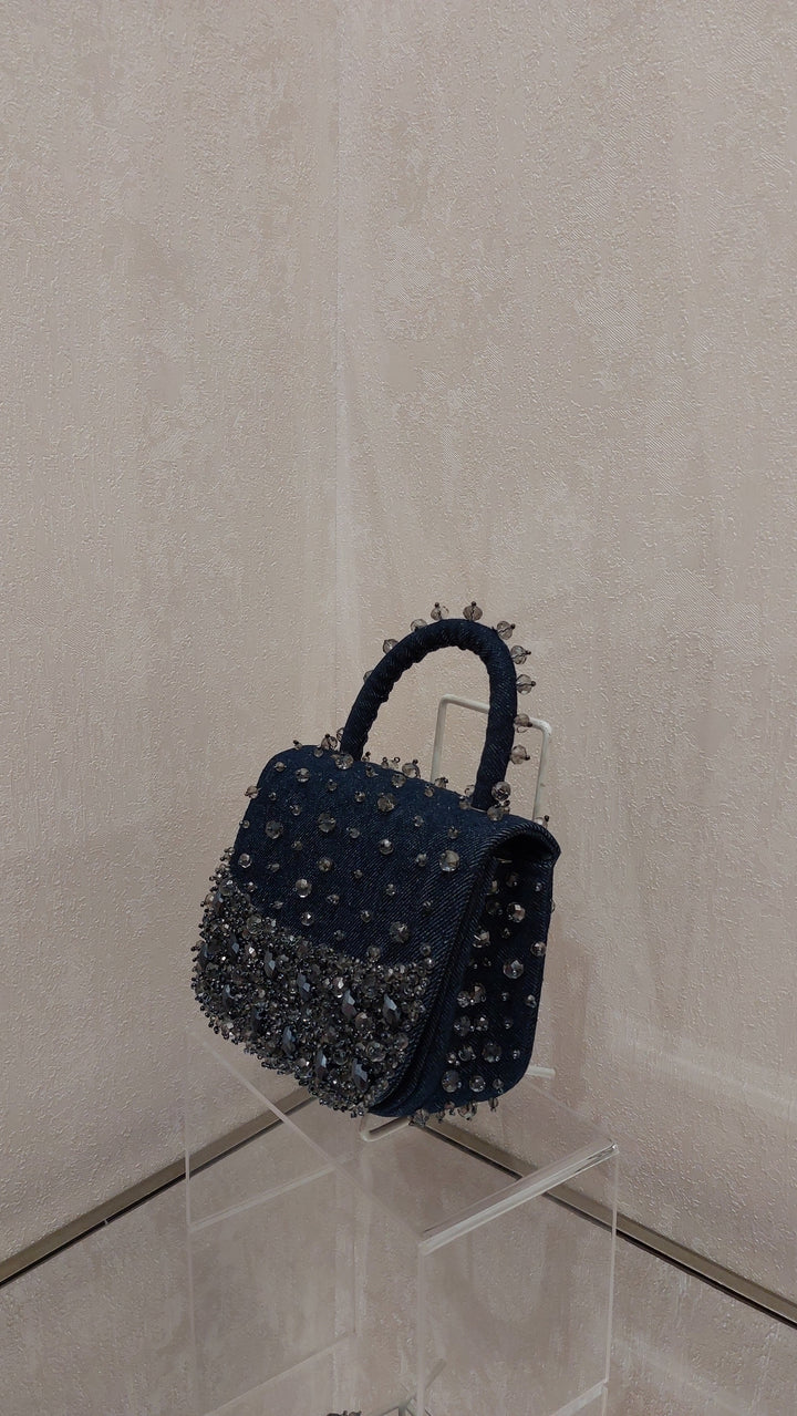 Embellished Denim Top-Handle Handbag| Al Falah