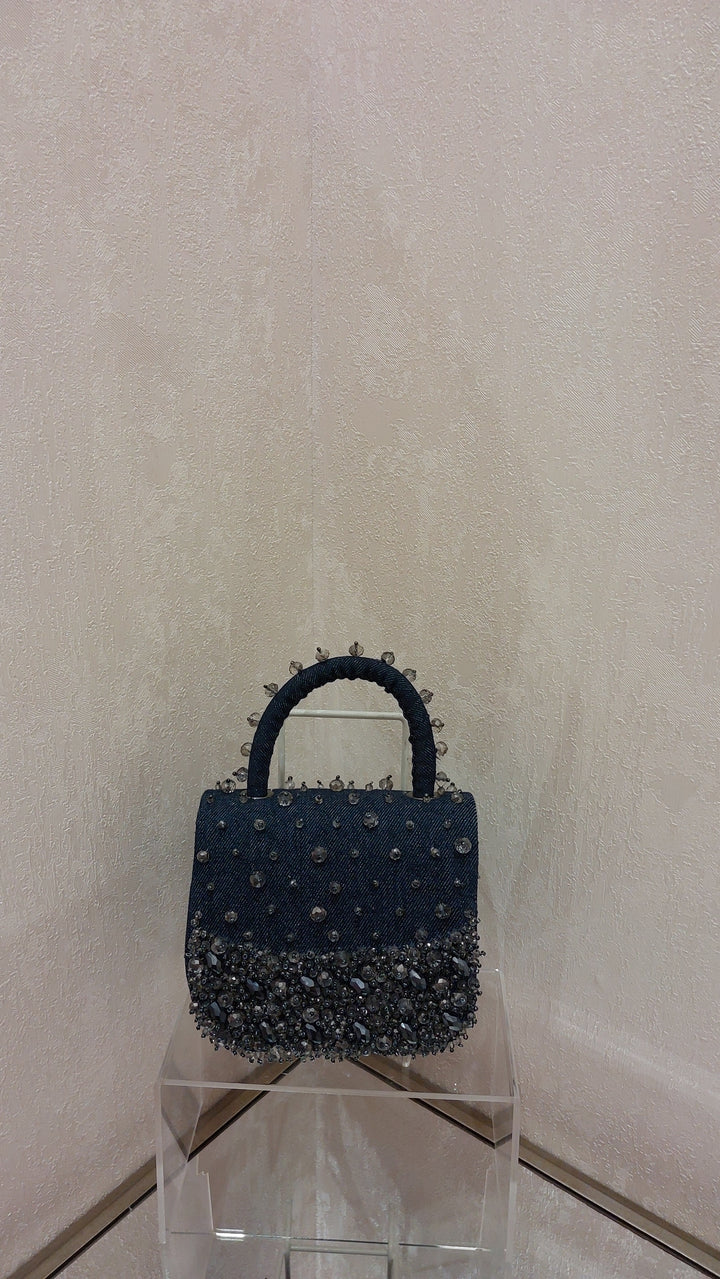 Embellished Denim Top-Handle Handbag| Al Falah