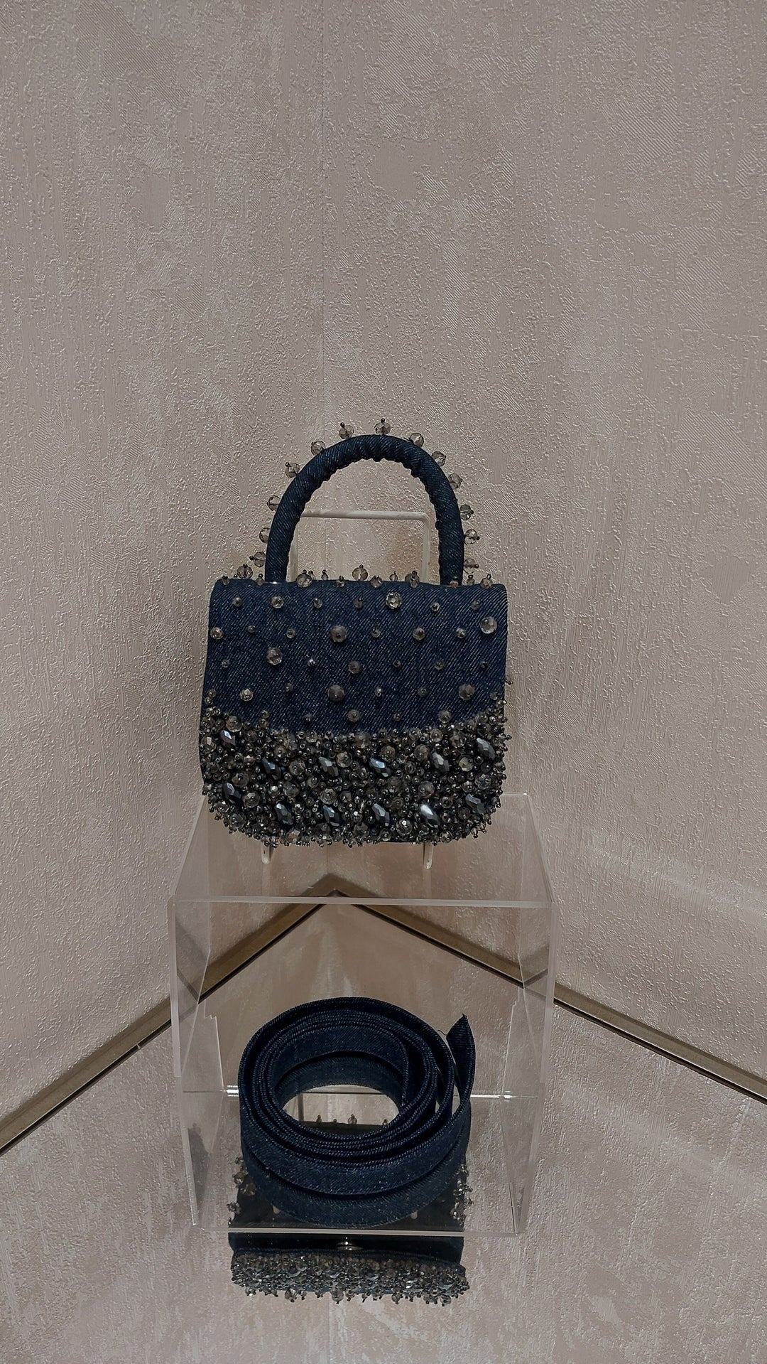 Embellished Denim Top-Handle Handbag| Al Falah