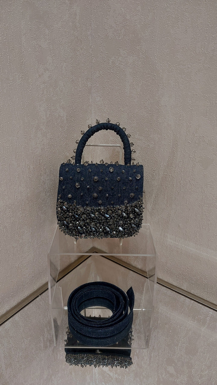 Embellished Denim Top-Handle Handbag| Al Falah