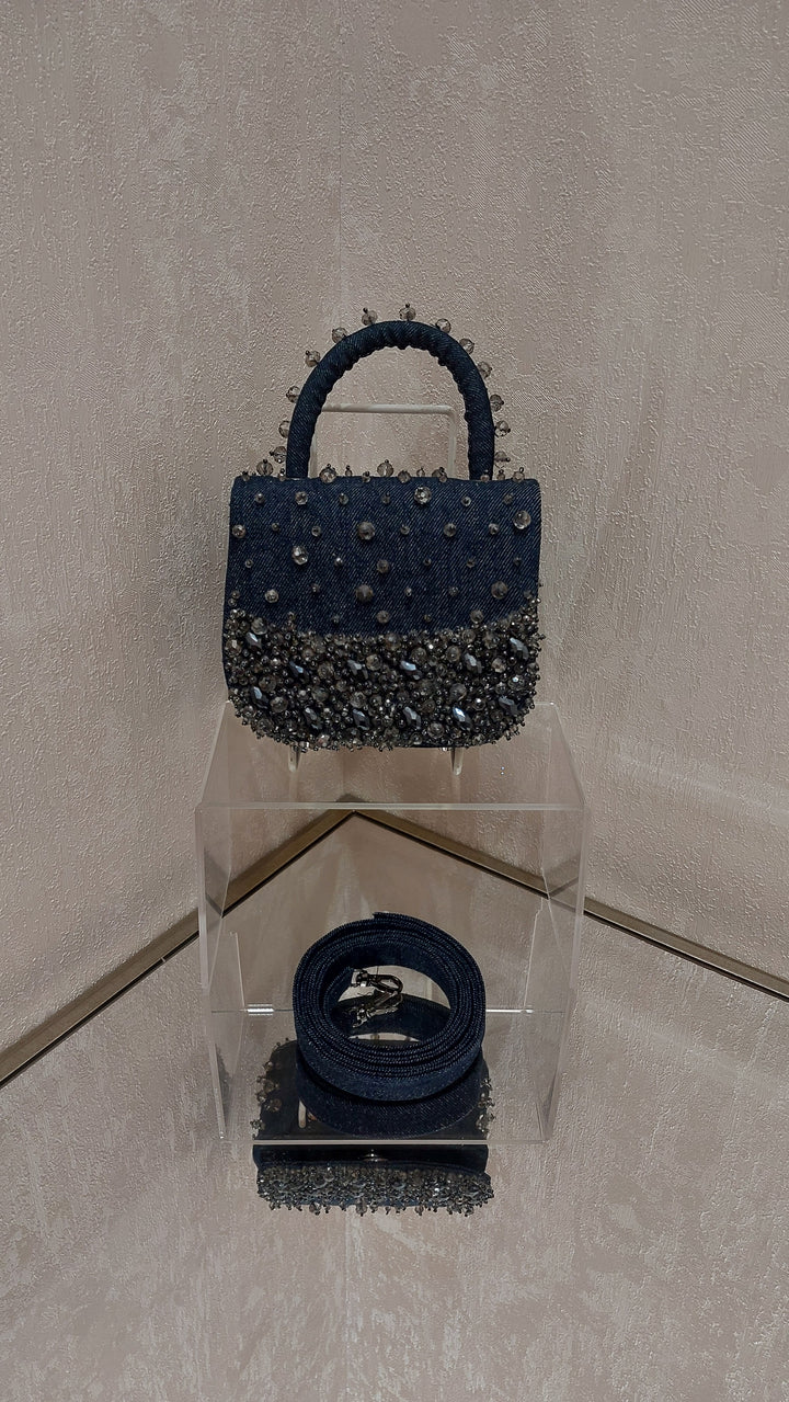 Embellished Denim Top-Handle Handbag| Al Falah