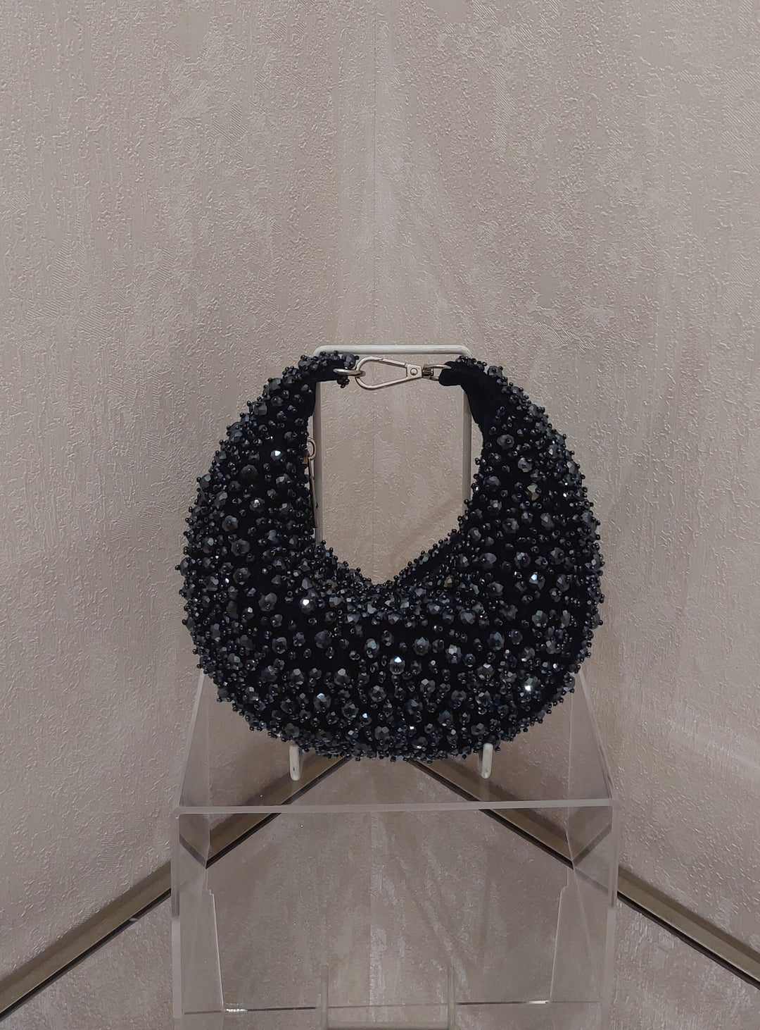 Exquisite Midnight Blue Beaded Crescent Handbag| Al Falah
