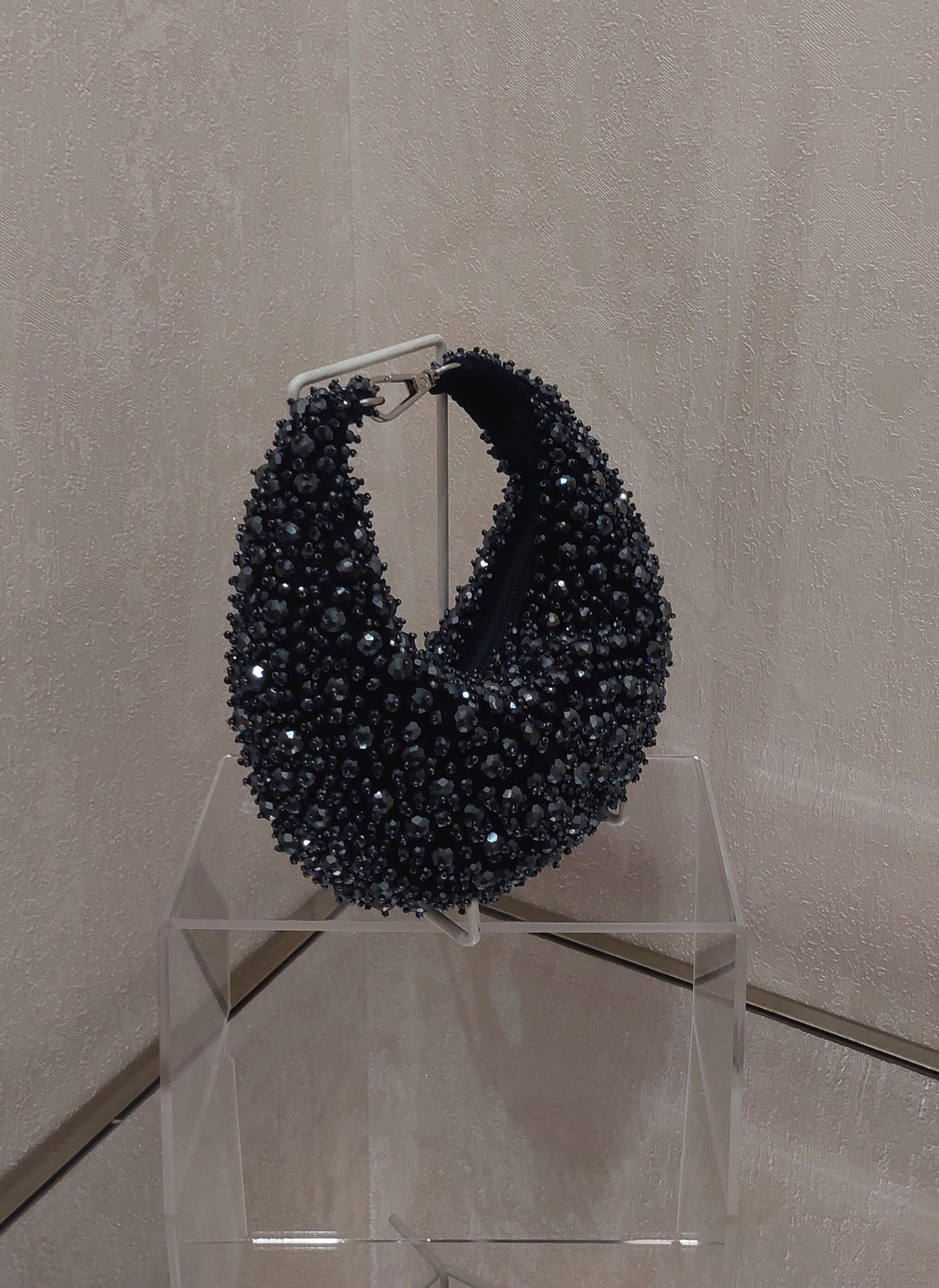 Exquisite Midnight Blue Beaded Crescent Handbag| Al Falah