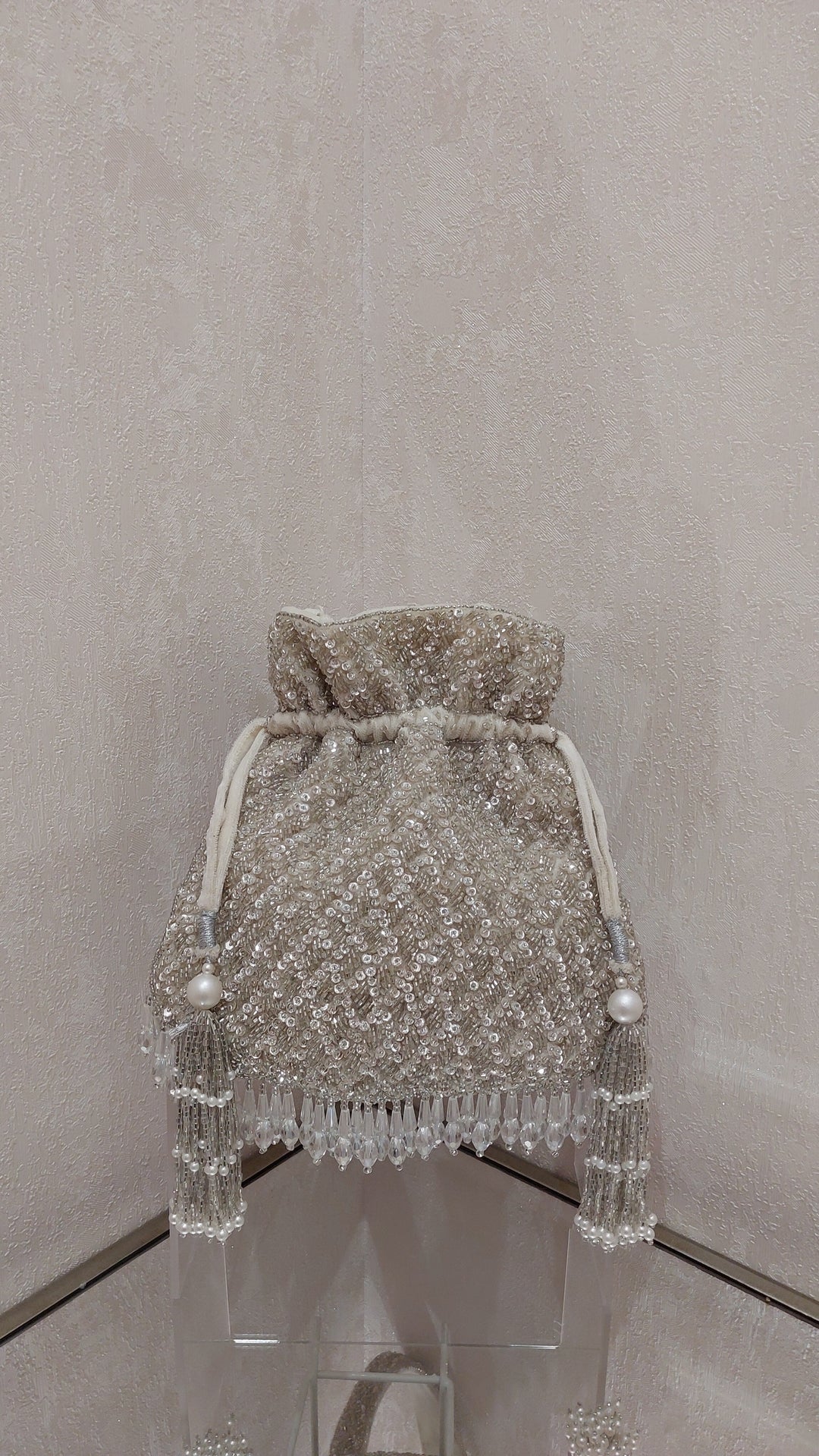 Silver Sequin & Pearl Handcrafted Potli Bag | Al Falah