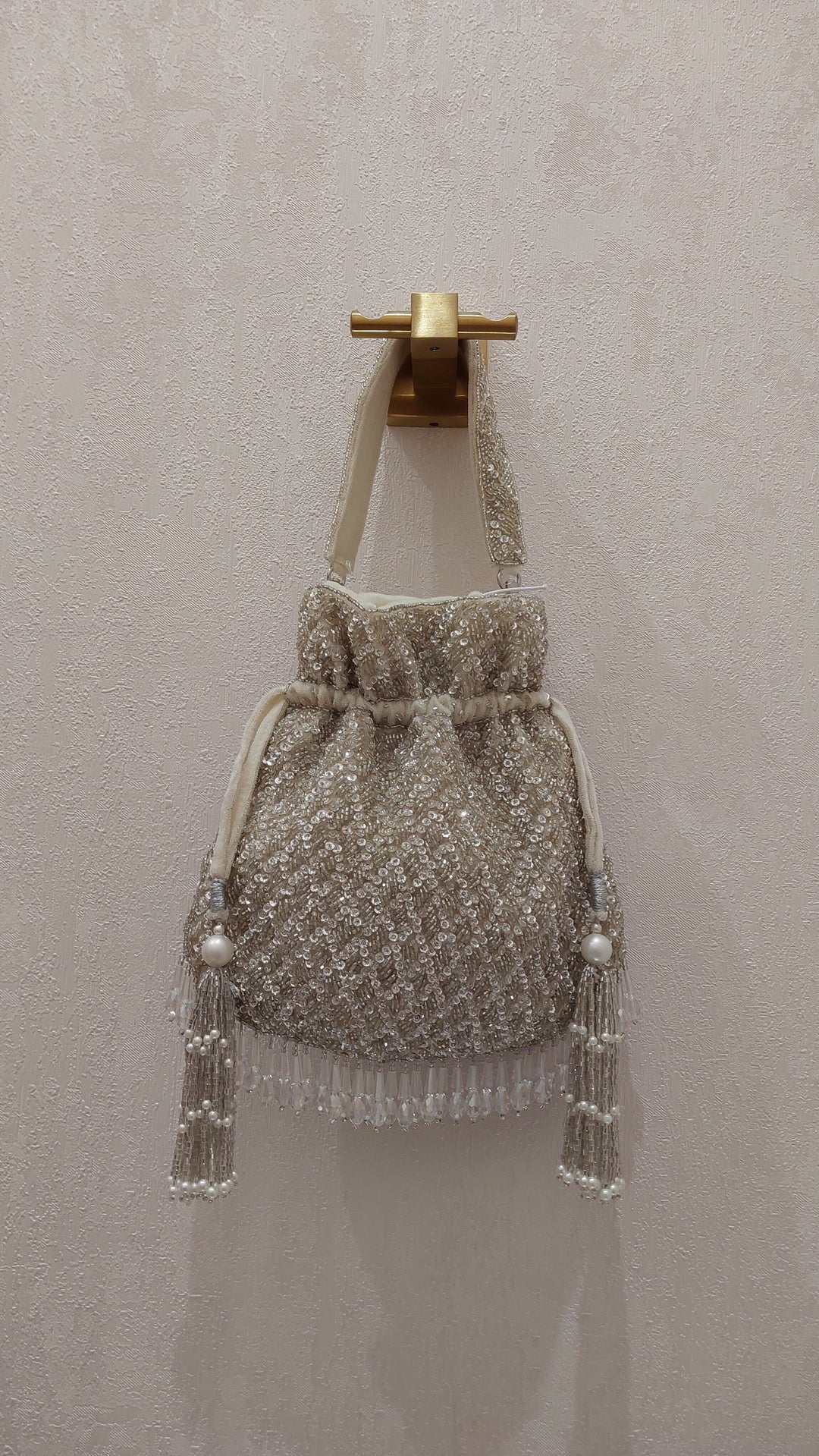 Silver Sequin & Pearl Handcrafted Potli Bag | Al Falah