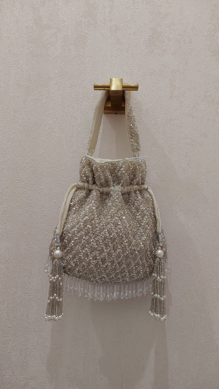 Silver Sequin & Pearl Handcrafted Potli Bag | Al Falah