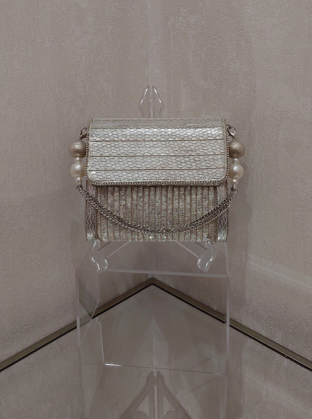 Silver Metallic Handcrafted Sling Bag | Al Falah