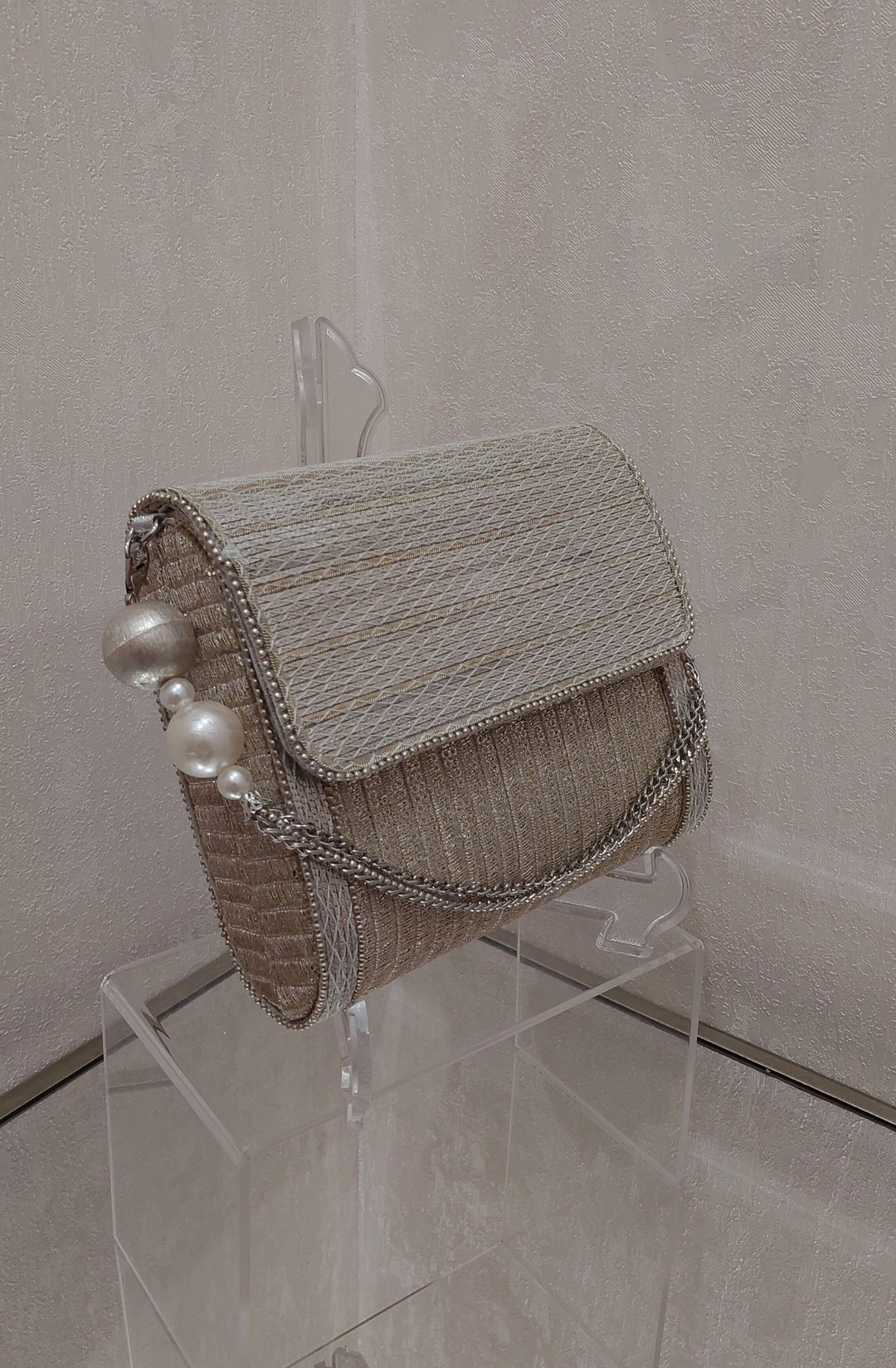 Silver Metallic Handcrafted Sling Bag | Al Falah