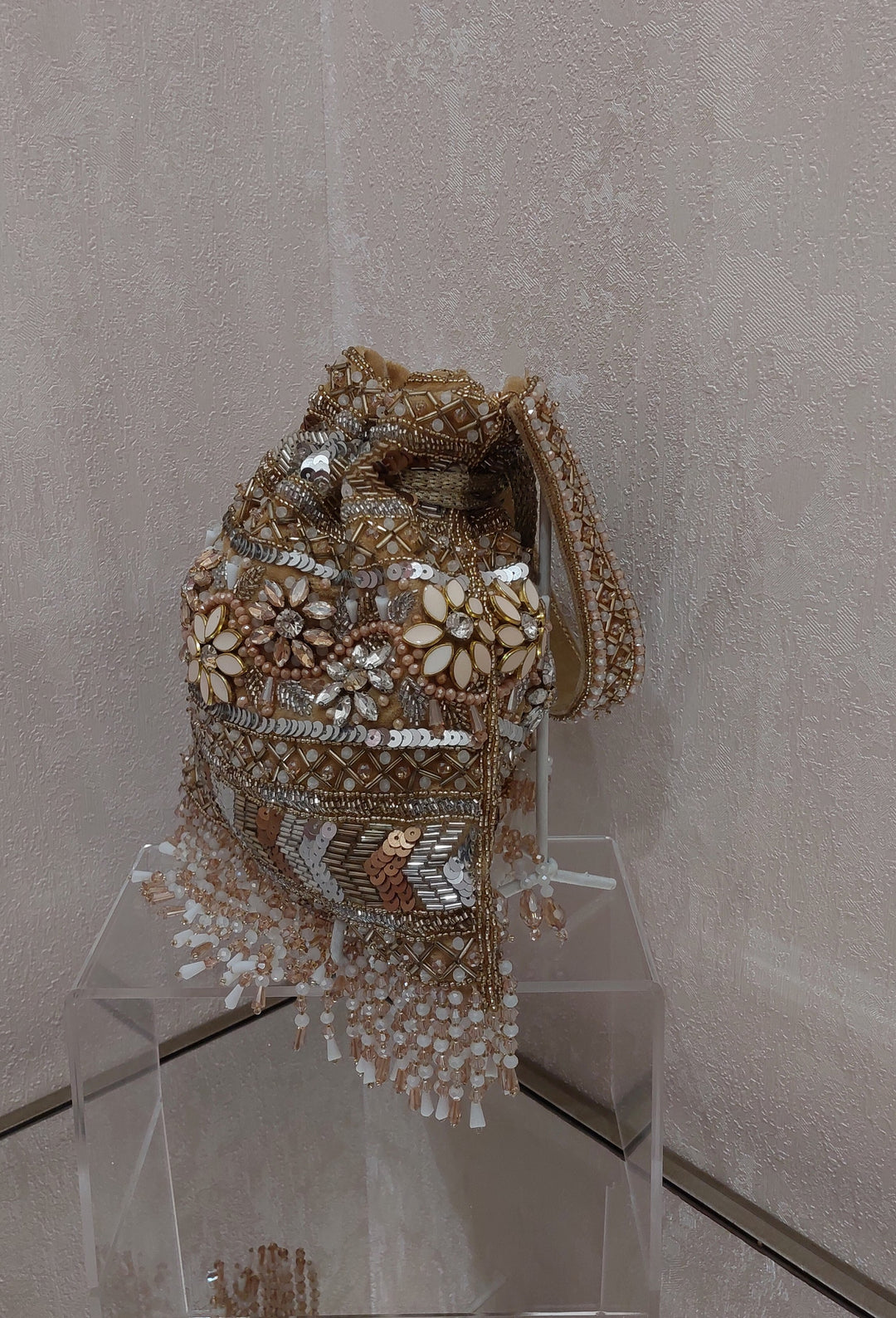 Golden Sequin & Beaded Handcrafted Potli Bag | Al Falah