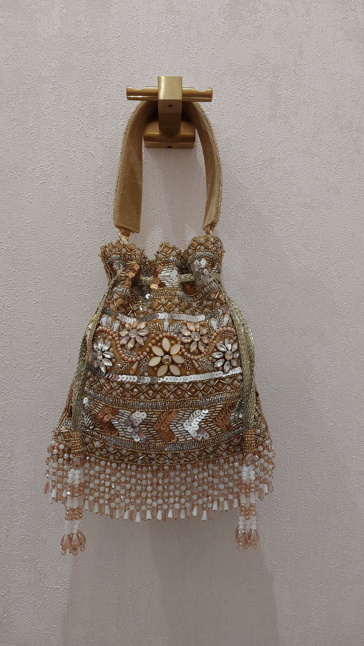 Golden Sequin & Beaded Handcrafted Potli Bag | Al Falah