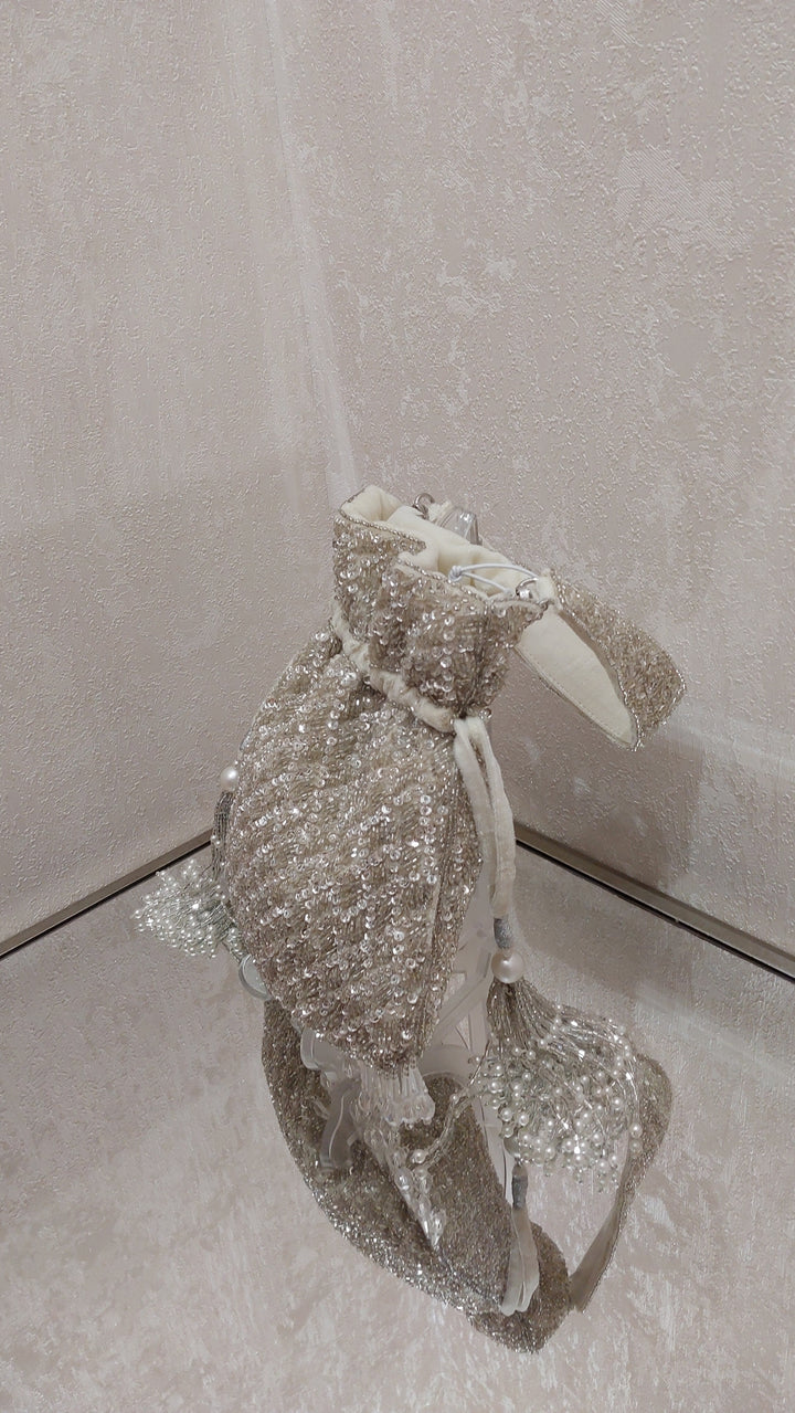 Silver Sequin & Pearl Handcrafted Potli Bag | Al Falah