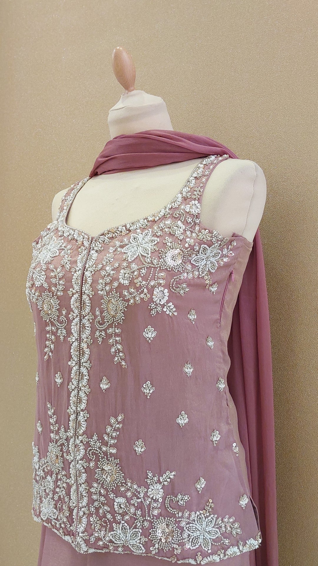 Pink Embroidered Peplum Top and Flared Pants Set| Maya Chabra
