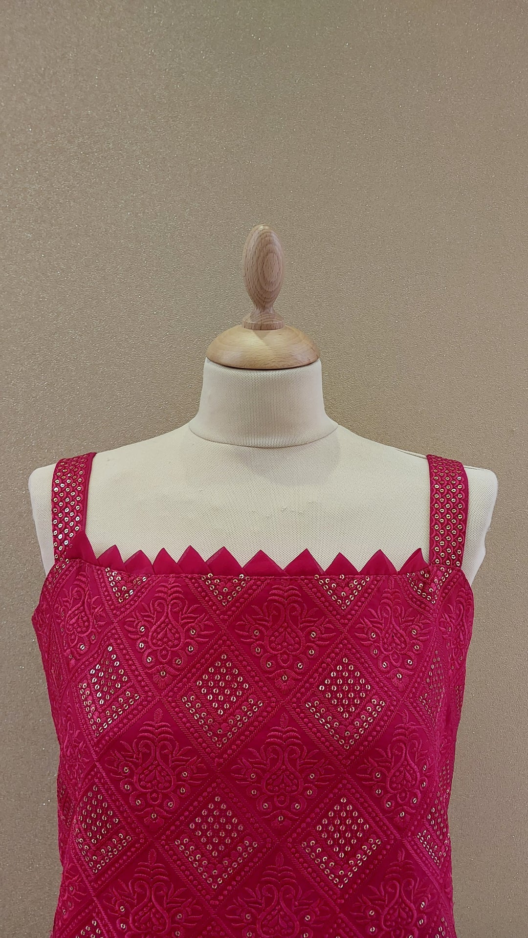 Fuchsia Sequin-Embellished Peplum & Palazzo Set| Maya Chabra