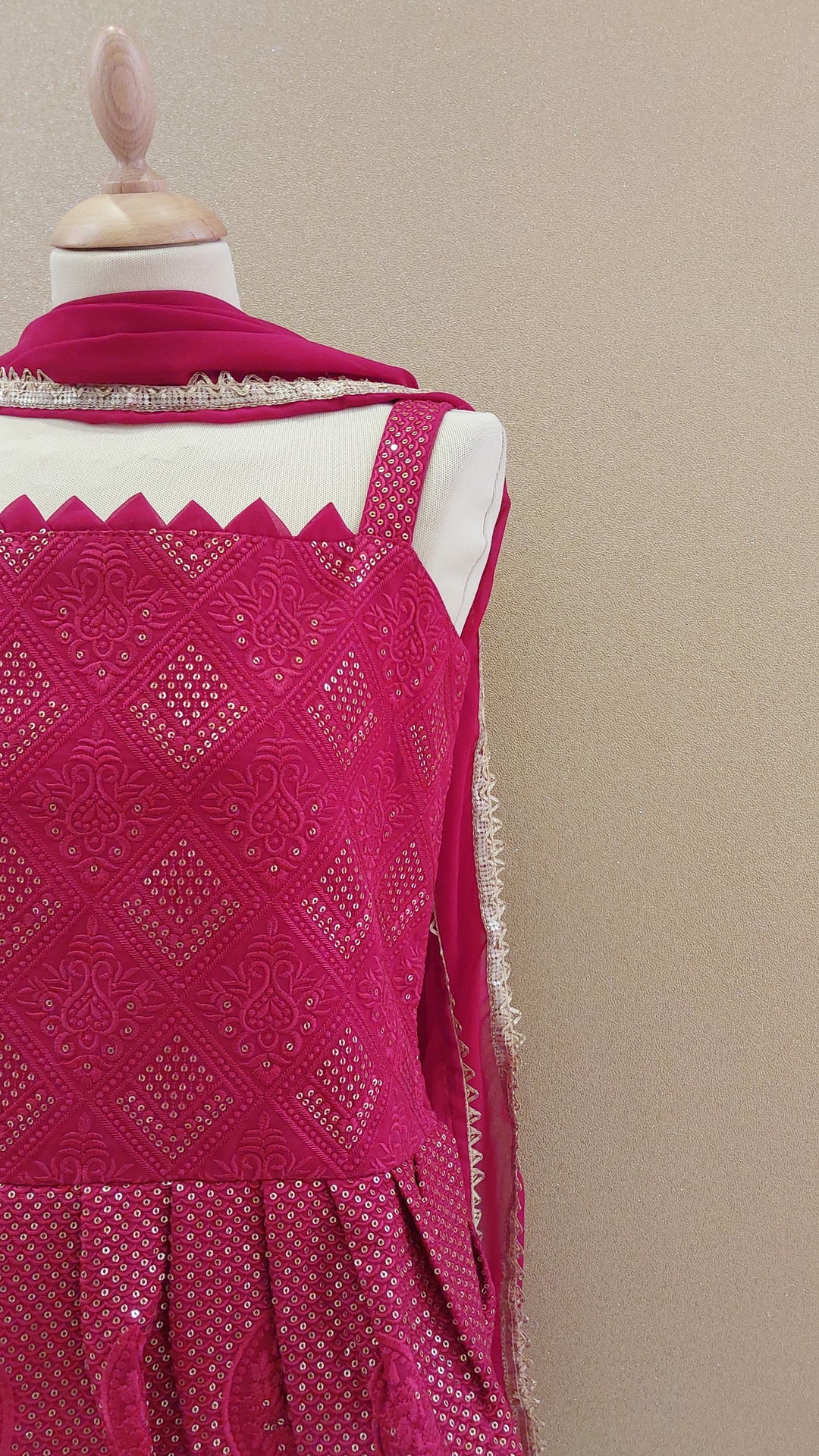 Fuchsia Sequin-Embellished Peplum & Palazzo Set| Maya Chabra