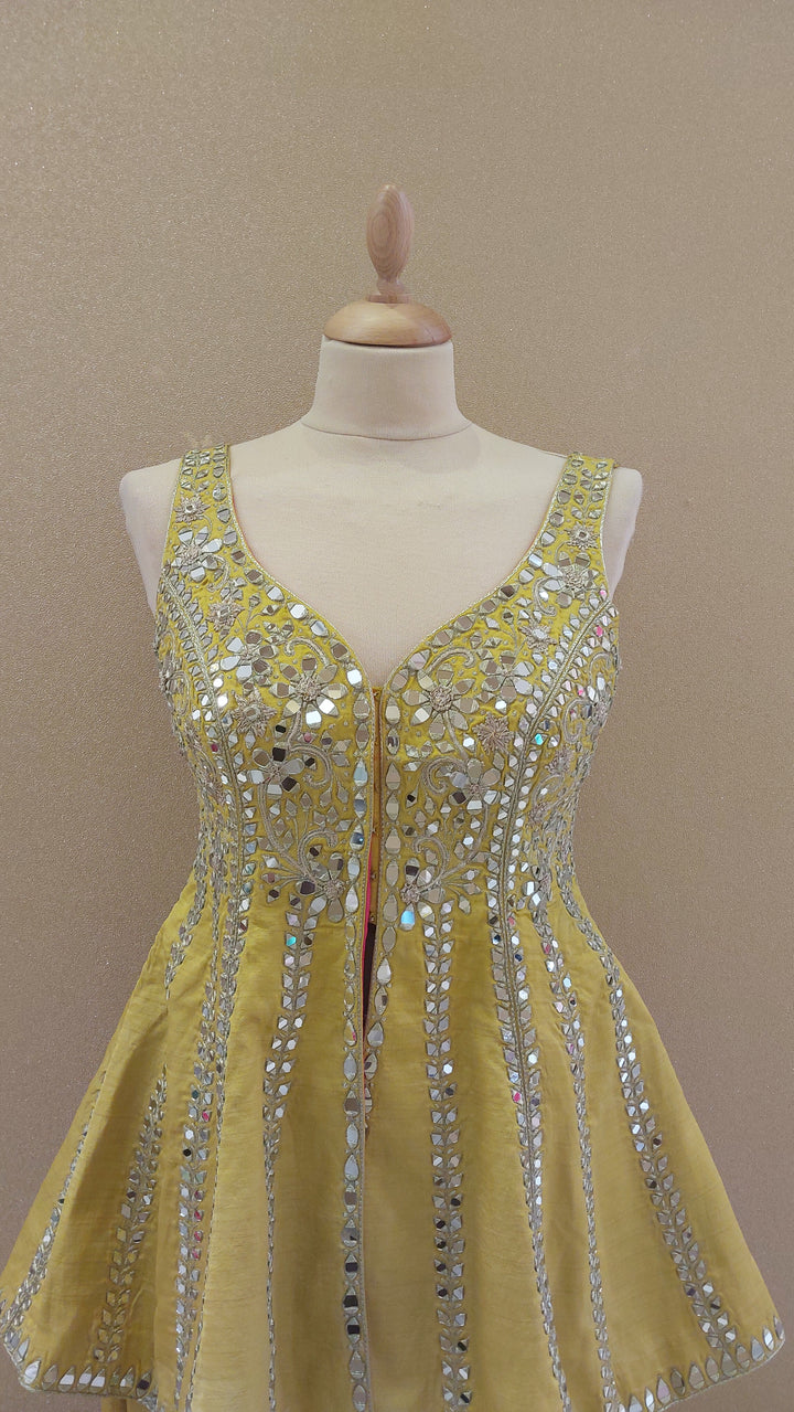 Yellow Embellished Peplum Top and Flowy Pant Set| AURAROZE