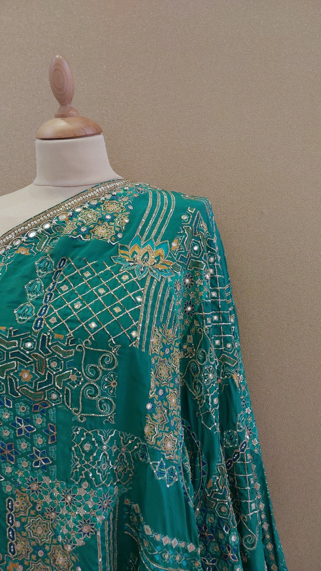 Green Embellished Asymmetric Top with Matching Pants  | SILK SAGA