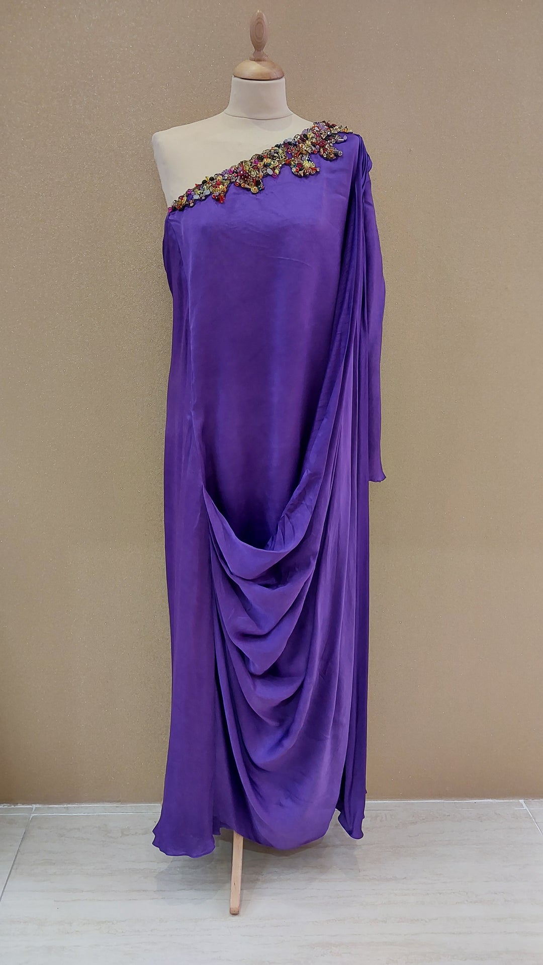 Purple Embellished One-Shoulder Asymmetric Gown| Label Pramila