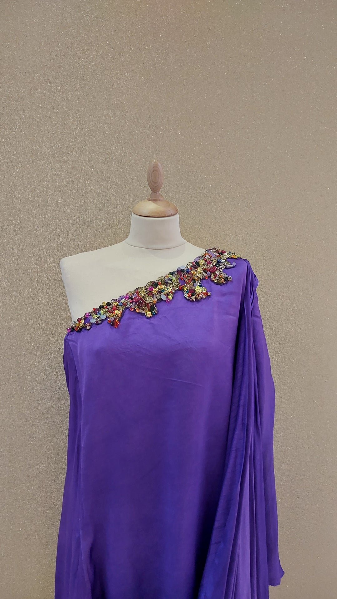 Purple Embellished One-Shoulder Asymmetric Gown| Label Pramila
