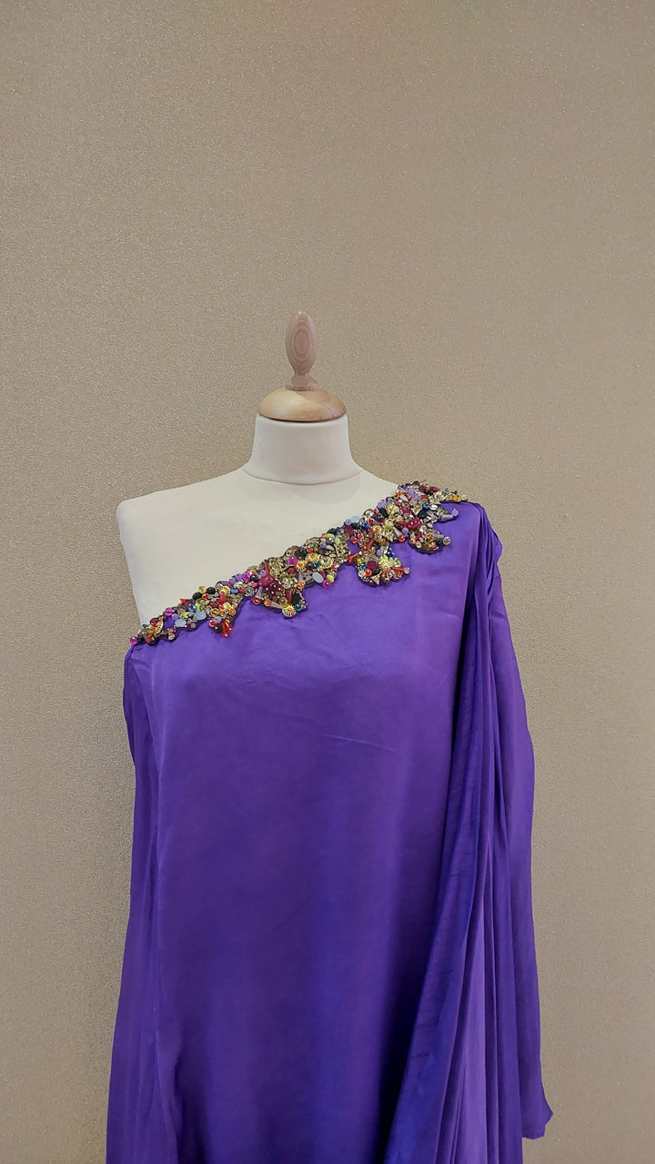 Purple Embellished One-Shoulder Asymmetric Gown| Label Pramila