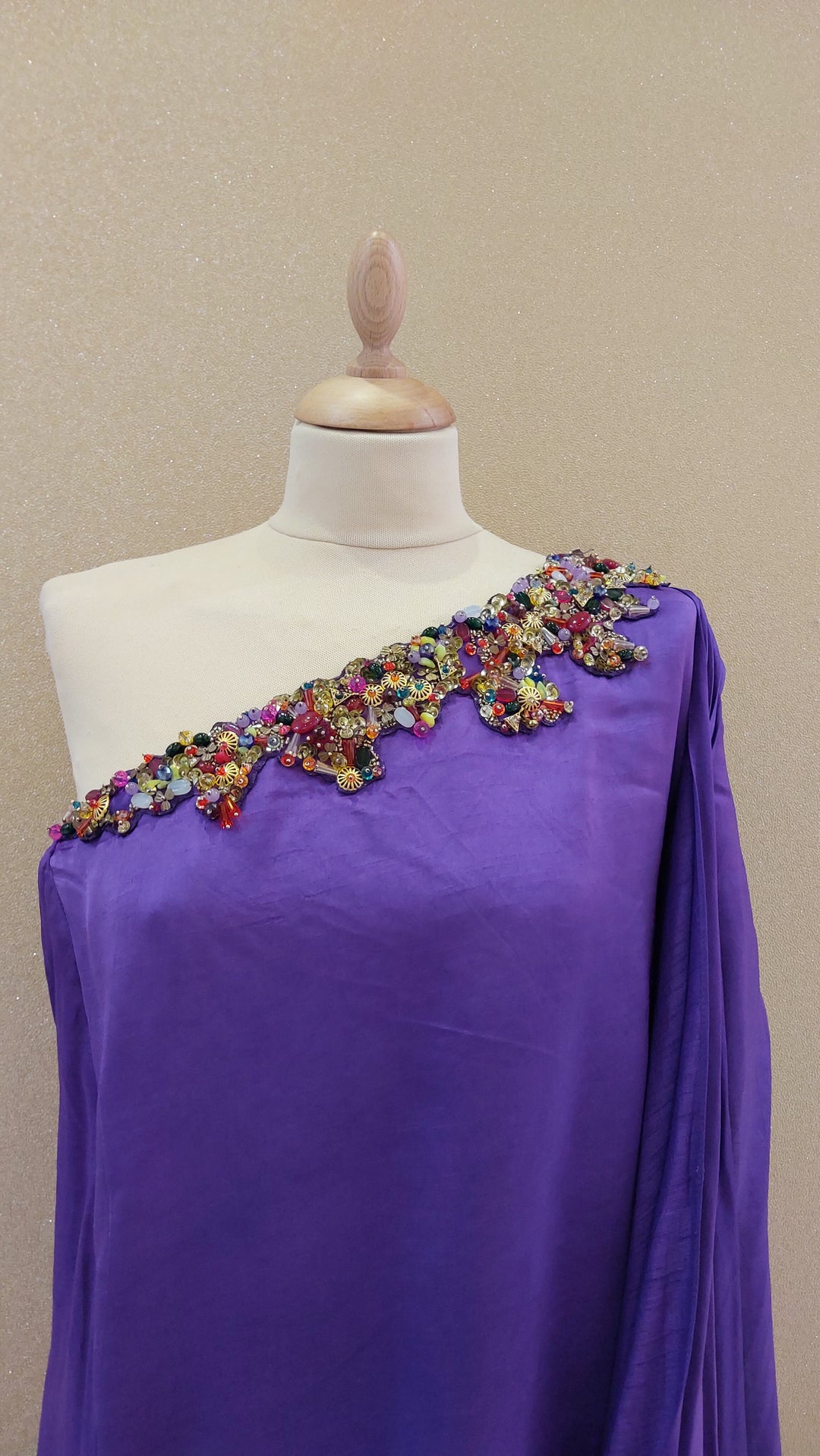 Purple Embellished One-Shoulder Asymmetric Gown| Label Pramila