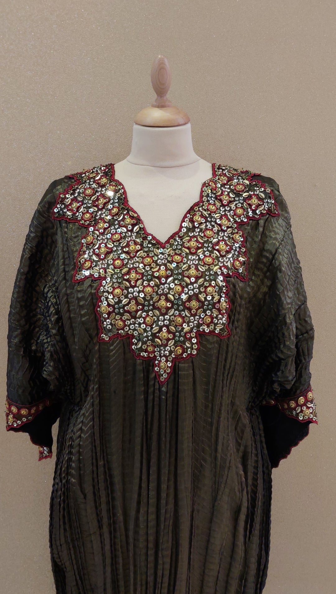 Black & Gold Embellished Kaftan Kurta  | Label Pramila