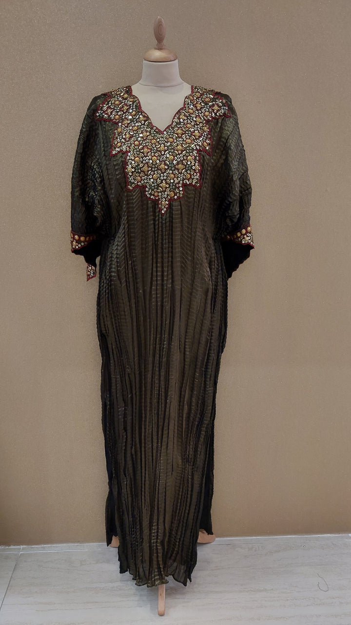 Black & Gold Embellished Kaftan Kurta  | Label Pramila