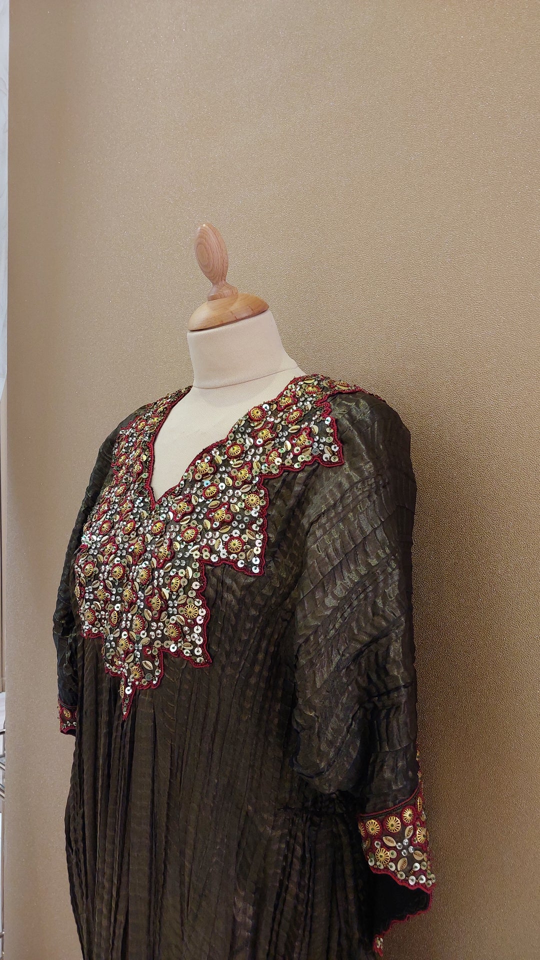 Black & Gold Embellished Kaftan Kurta  | Label Pramila