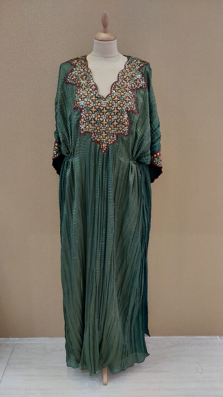 Green Embellished Kaftan Kurta  | Label Pramila