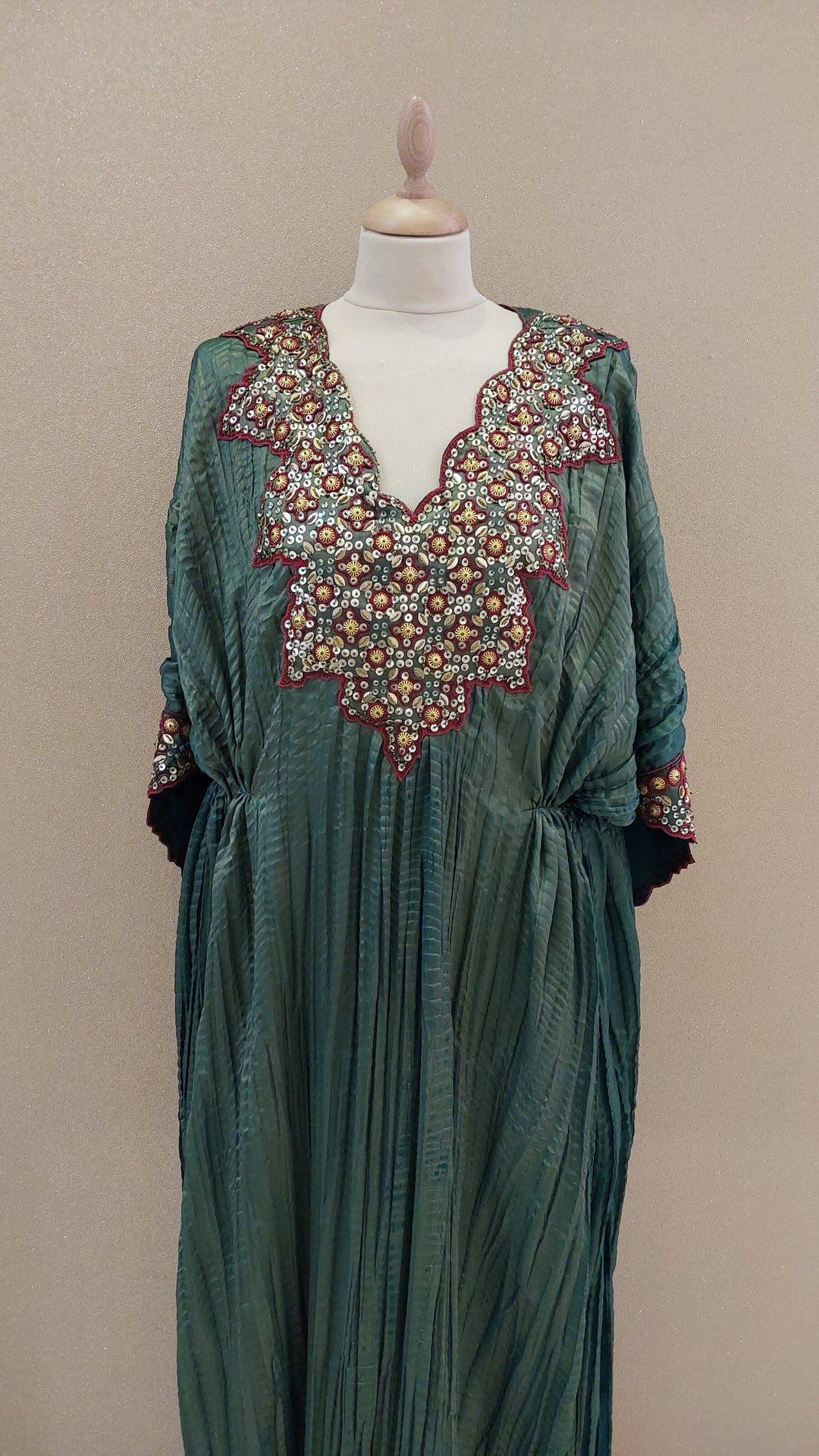 Green Embellished Kaftan Kurta  | Label Pramila