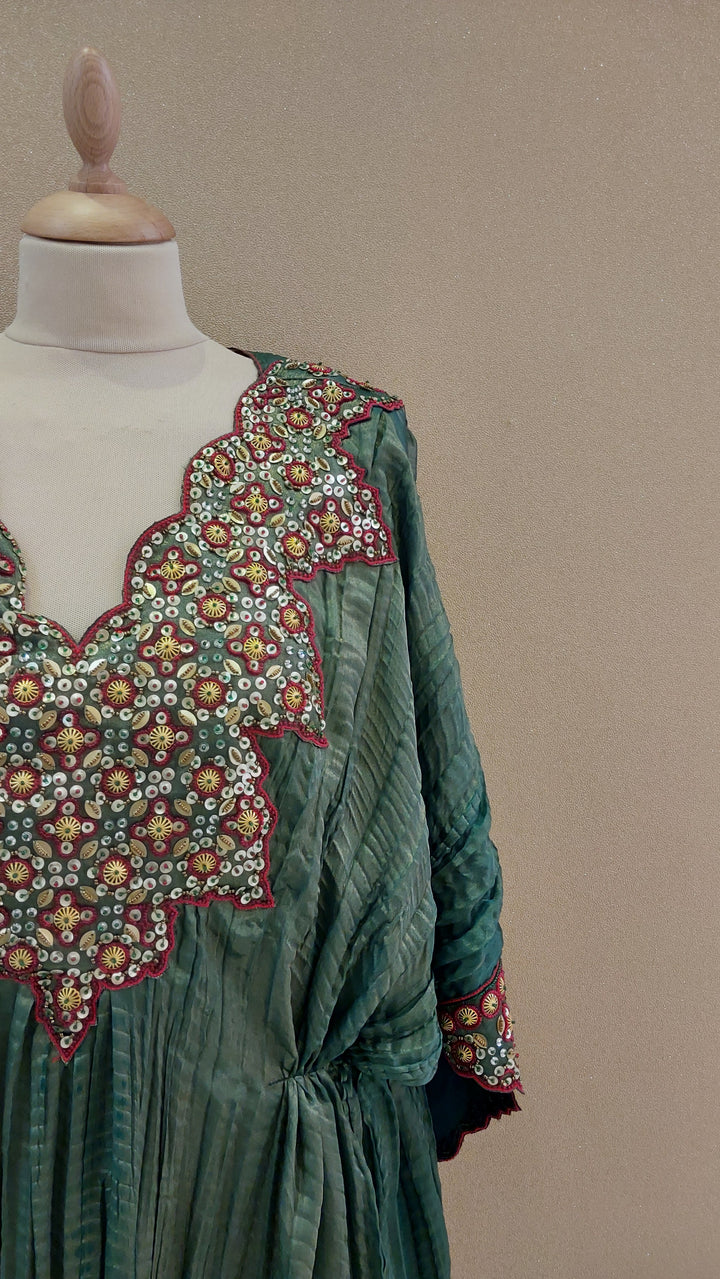 Green Embellished Kaftan Kurta  | Label Pramila