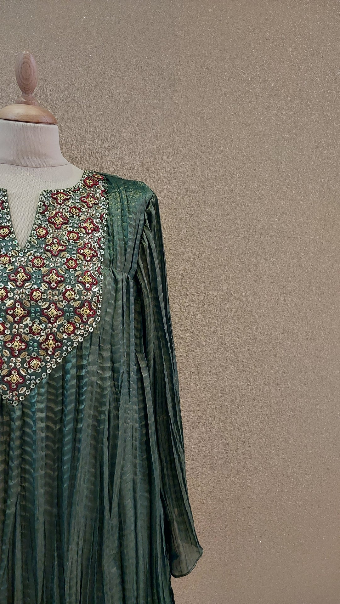 Dark Green Embellished Kurti with Matching Pants| Label Pramila
