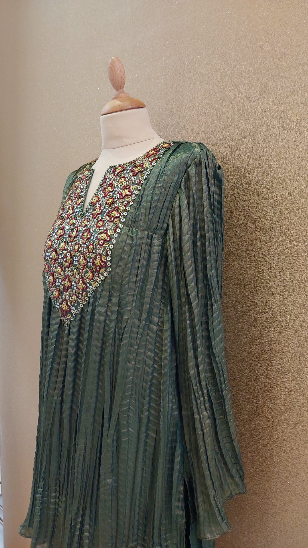 Dark Green Embellished Kurti with Matching Pants| Label Pramila