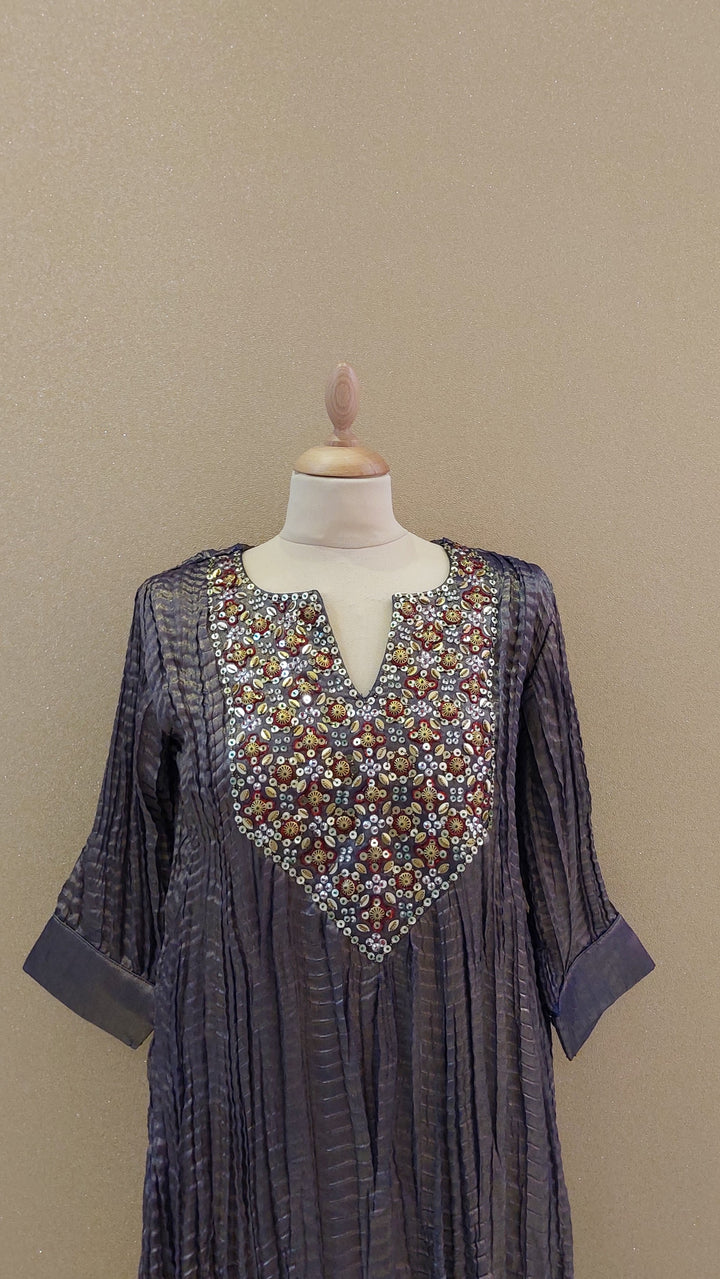 Purple Embellished Kurti with Matching Pants| Label Pramila