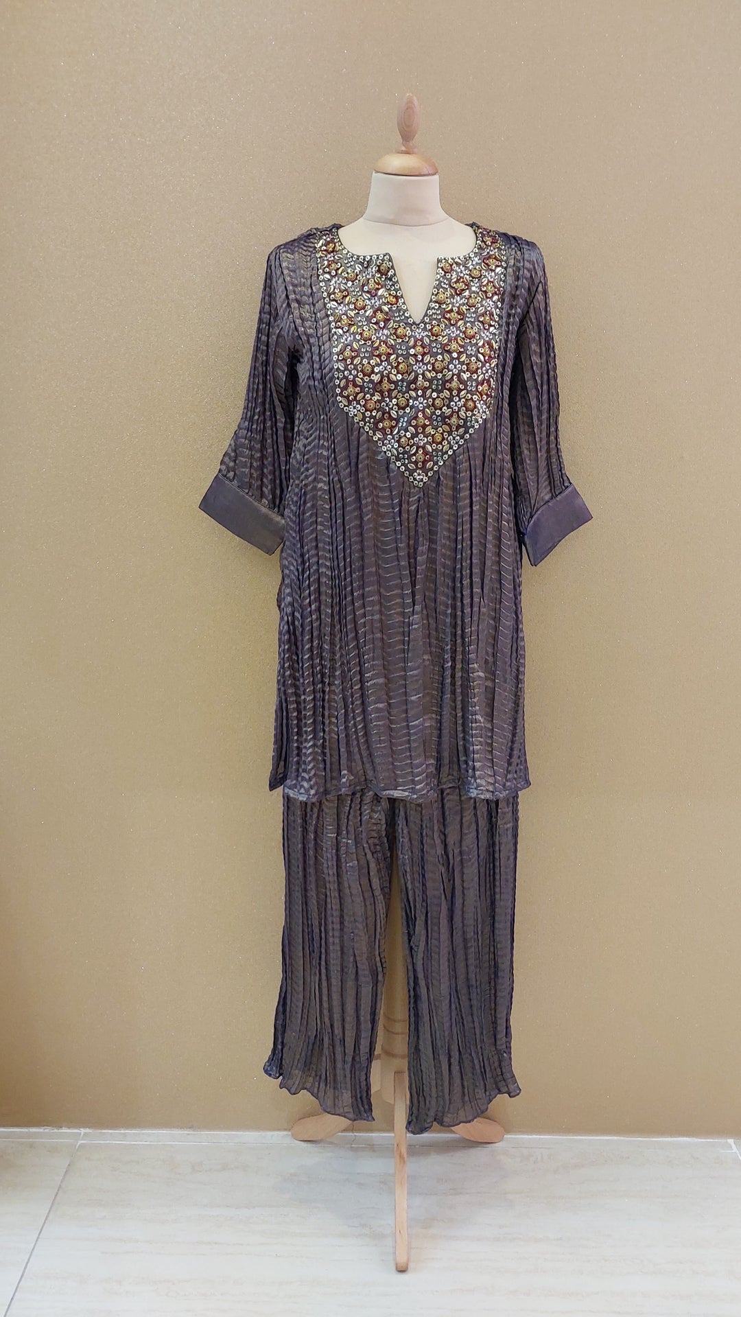 Purple Embellished Kurti with Matching Pants| Label Pramila