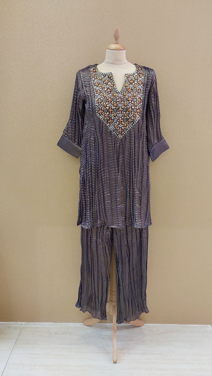 Purple Embellished Kurti with Matching Pants| Label Pramila