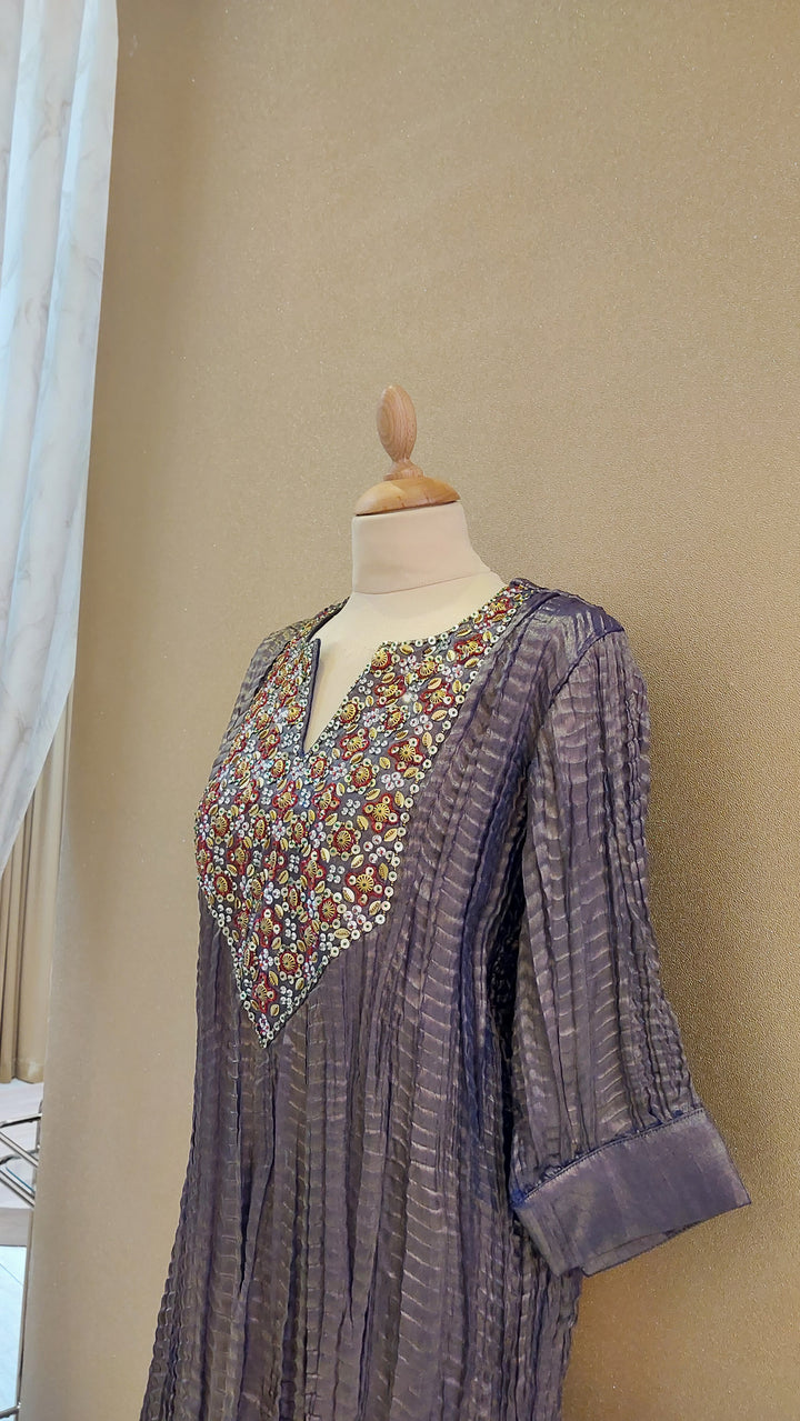 Purple Embellished Kurti with Matching Pants| Label Pramila