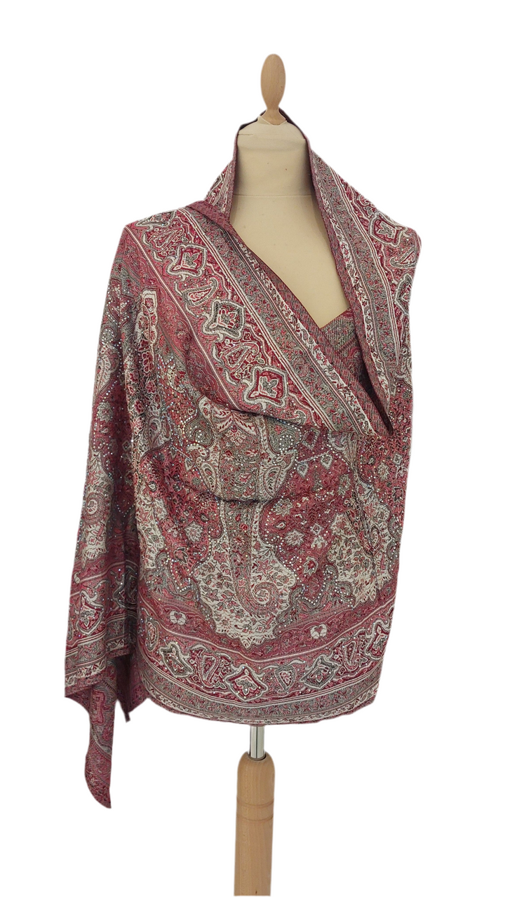 Simi Pink Rhinestone Mixed cashmere scarf