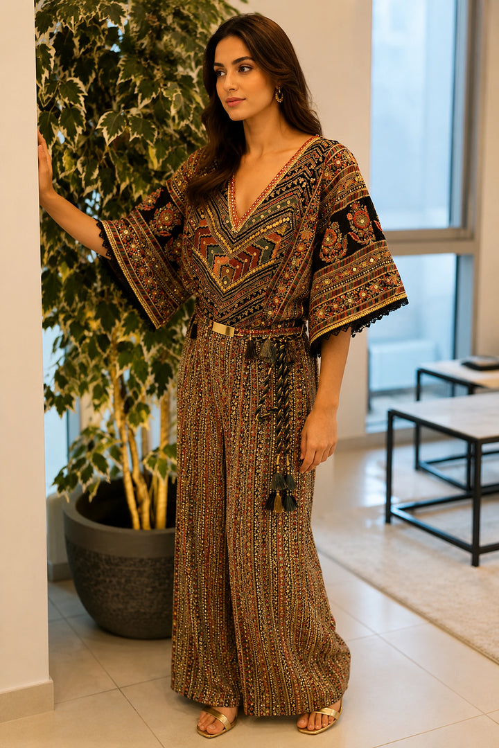 Navy Blue Gota  Kaftan  Sleeveless Jumpsuit | Private Collections