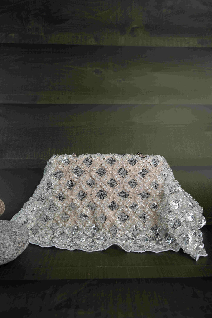 Silver & Gold Sequin & Bead Embroidered Clutch|Al Falah